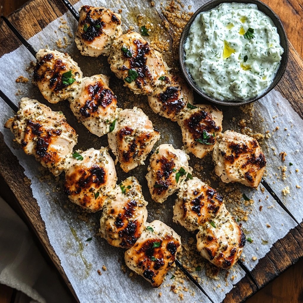 Greek Chicken Souvlaki with Tzatziki Sauce