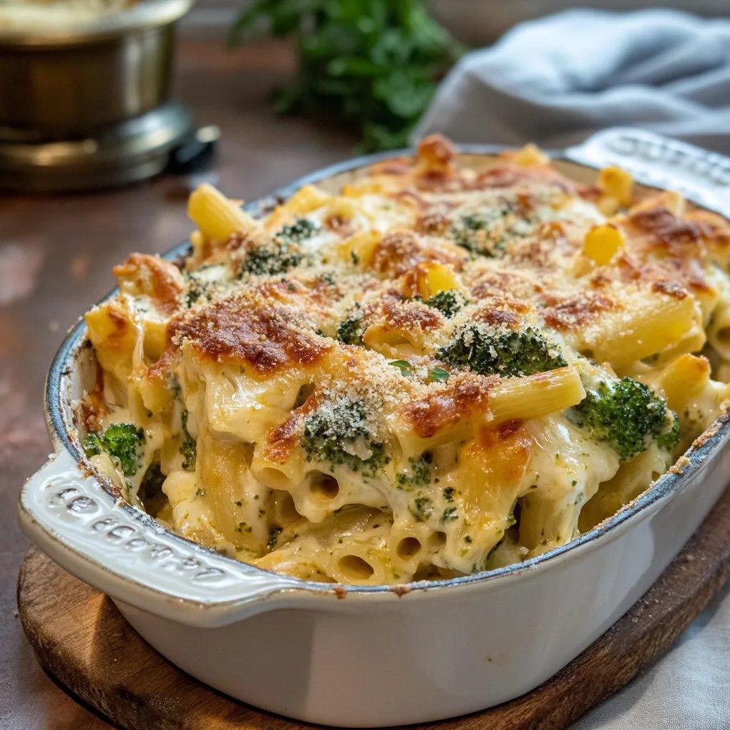 Creamy Pesto Chicken and Broccoli Pasta Bake