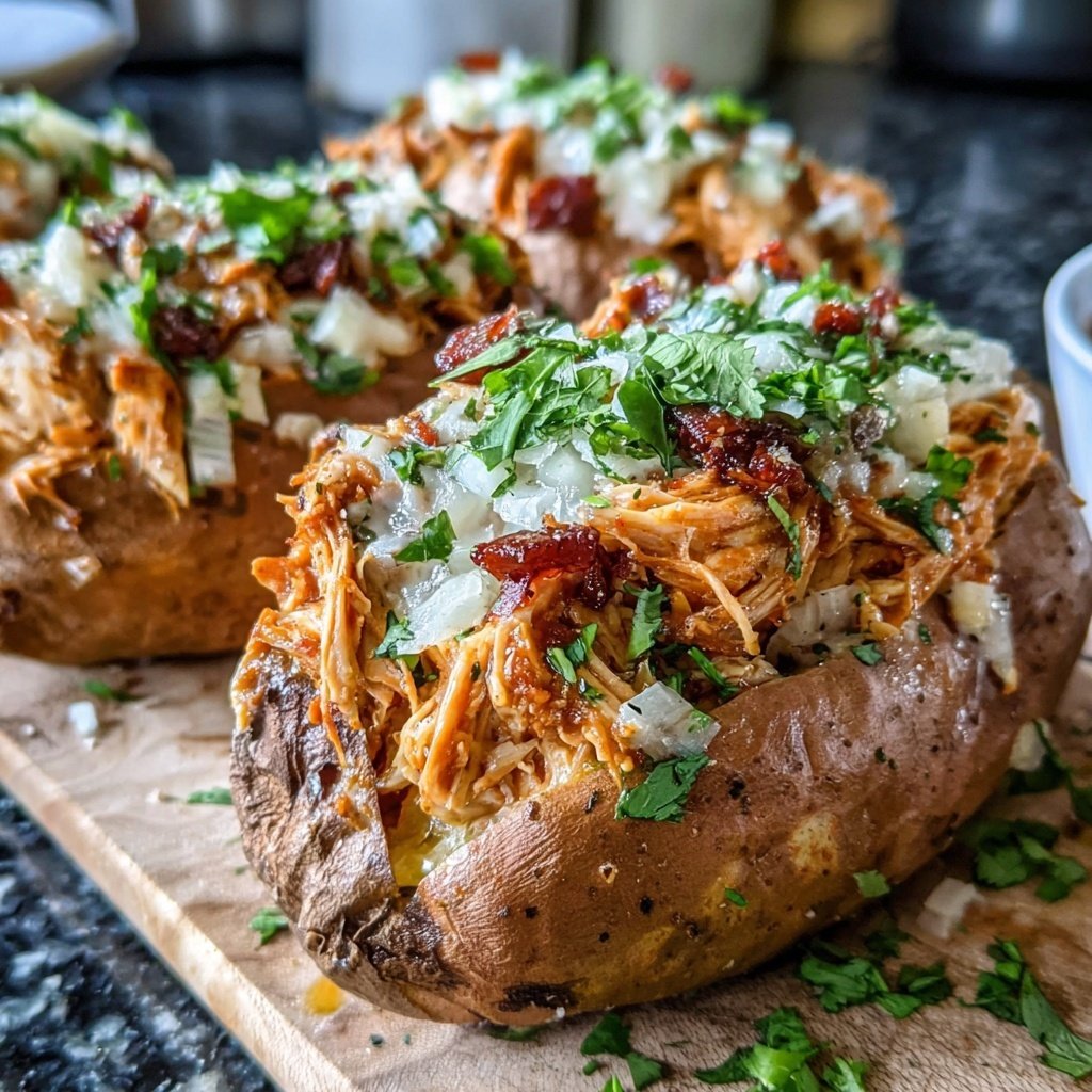 Shredded Chicken Stuffed Sweet Potatoes